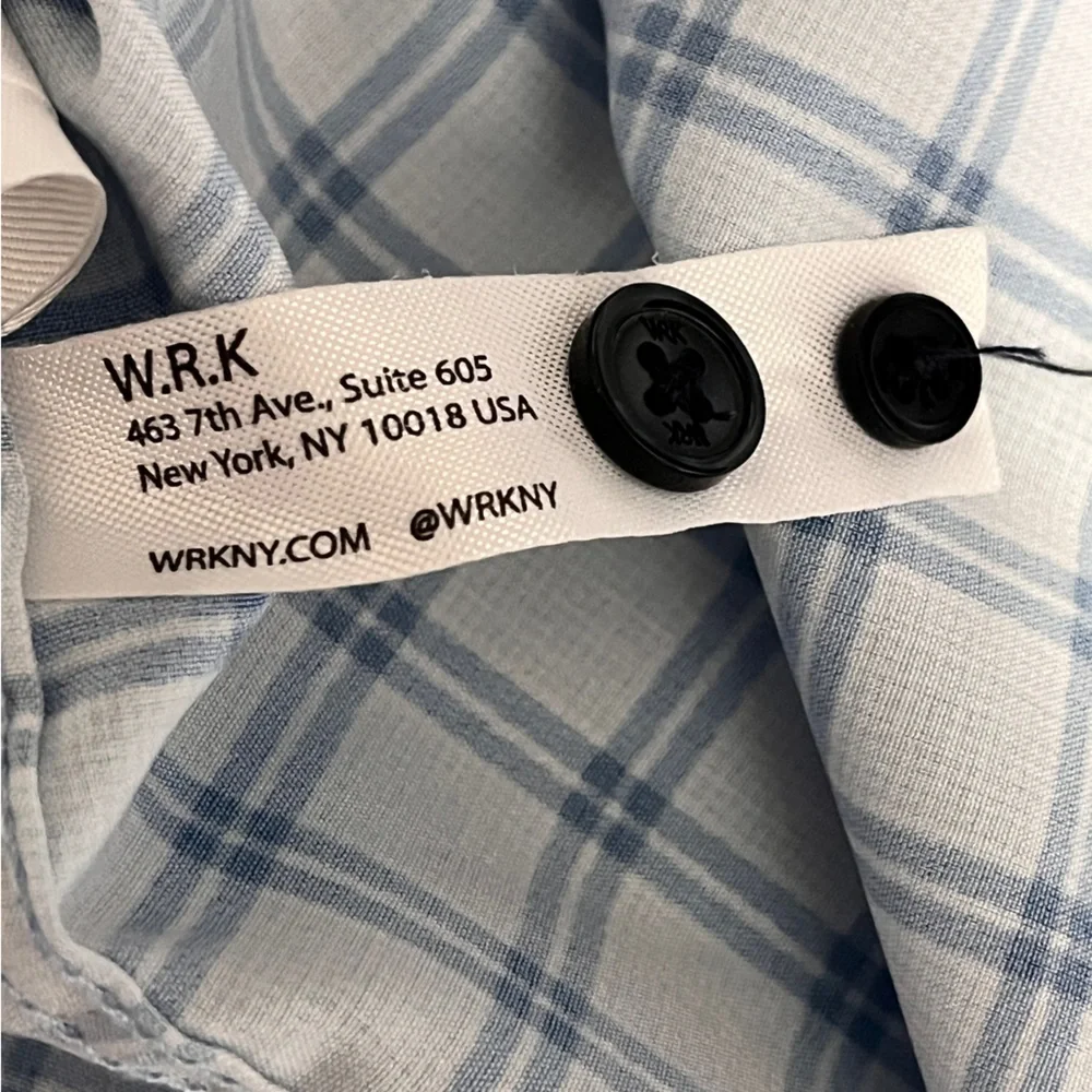 WRK Wrinkle Free Men's Blue Checkered Button Up Shirt sz 17.5